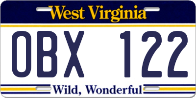 WV license plate OBX122