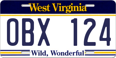 WV license plate OBX124