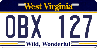 WV license plate OBX127