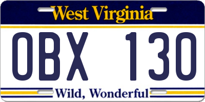WV license plate OBX130