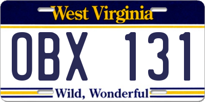 WV license plate OBX131