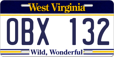 WV license plate OBX132