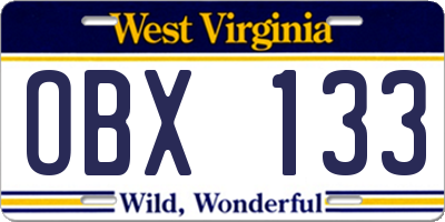 WV license plate OBX133