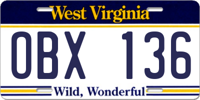 WV license plate OBX136