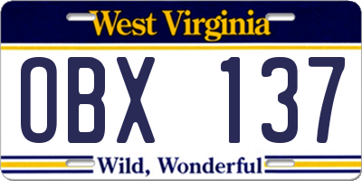 WV license plate OBX137
