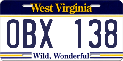 WV license plate OBX138