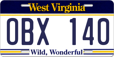 WV license plate OBX140