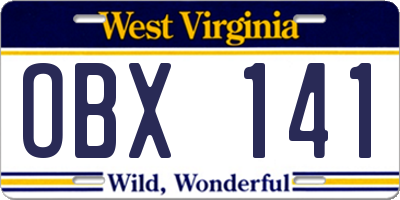 WV license plate OBX141