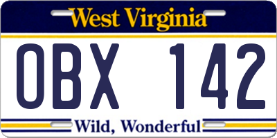 WV license plate OBX142