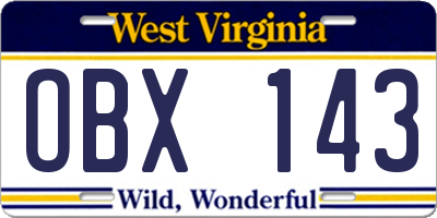 WV license plate OBX143