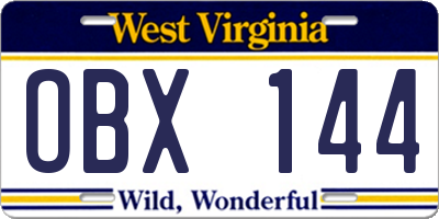 WV license plate OBX144