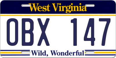 WV license plate OBX147