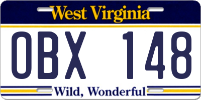 WV license plate OBX148