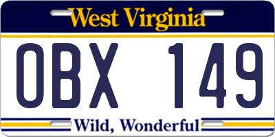WV license plate OBX149