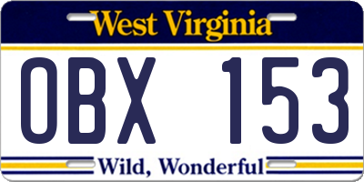 WV license plate OBX153