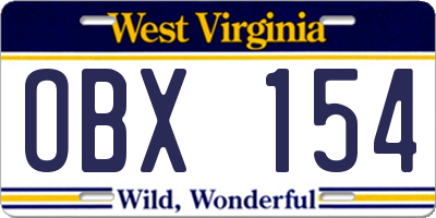 WV license plate OBX154
