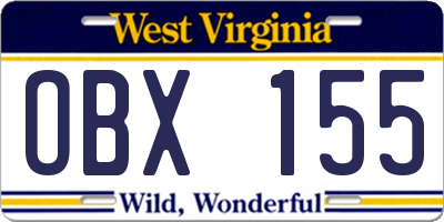 WV license plate OBX155