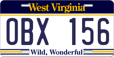 WV license plate OBX156