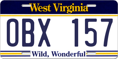 WV license plate OBX157