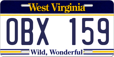 WV license plate OBX159