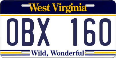 WV license plate OBX160