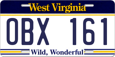 WV license plate OBX161