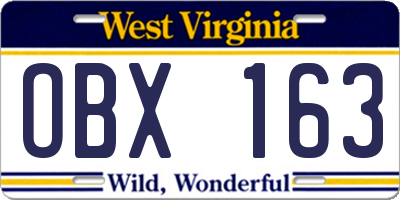 WV license plate OBX163