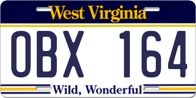 WV license plate OBX164