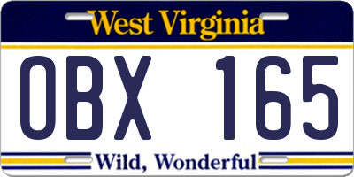WV license plate OBX165