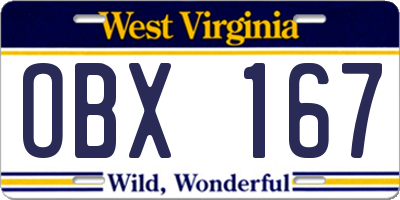 WV license plate OBX167