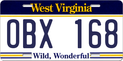 WV license plate OBX168