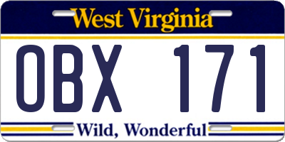 WV license plate OBX171