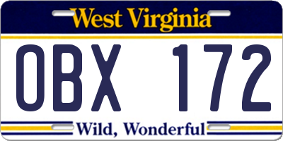 WV license plate OBX172