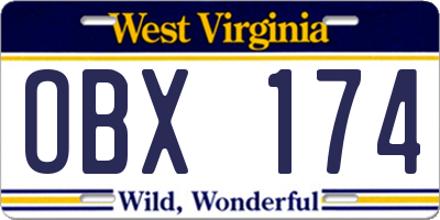 WV license plate OBX174