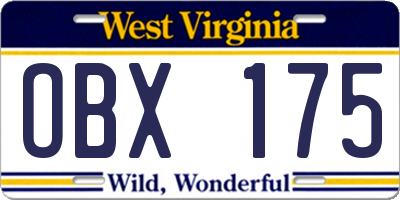 WV license plate OBX175