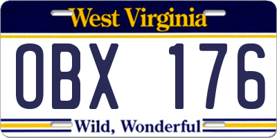 WV license plate OBX176