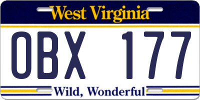 WV license plate OBX177