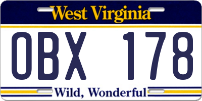 WV license plate OBX178
