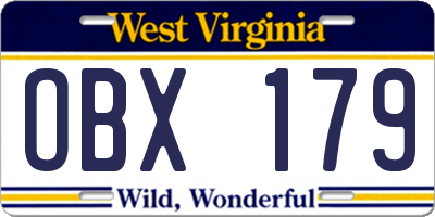 WV license plate OBX179