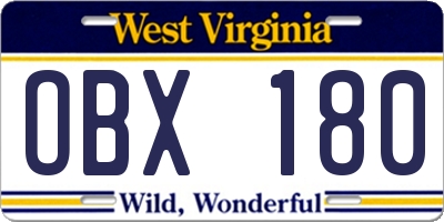 WV license plate OBX180