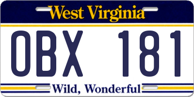 WV license plate OBX181