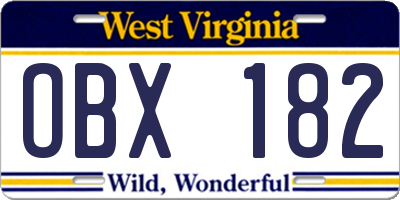 WV license plate OBX182