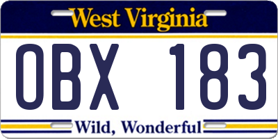 WV license plate OBX183