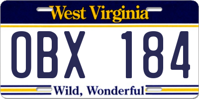 WV license plate OBX184