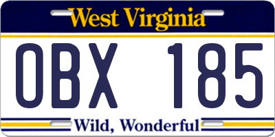 WV license plate OBX185