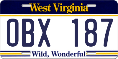 WV license plate OBX187