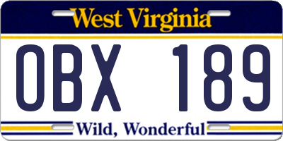 WV license plate OBX189