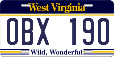 WV license plate OBX190