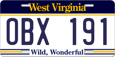 WV license plate OBX191