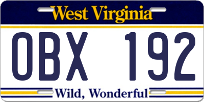 WV license plate OBX192